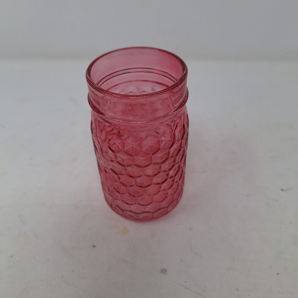 Pink Glass Mason Jar Hexagonal Stamped Patterned Vase 5.5 Inch Home Decor - Picture 4 of 7
